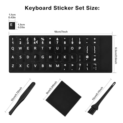 2PCS English Keyboard Stickers with Tweezer, Universal Replacement English Keyboard Letters Black Background White Lettering for Laptops Notebooks PC Computer Desktop, Keyboard Alphabet Sticker - color: English White Letters