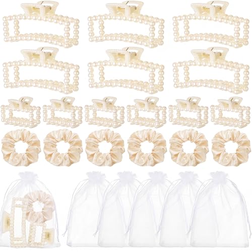48Pcs Bridesmaid Pearl Hair Clips Scrunchie Gift Set for Women - color: White, size: Pearl