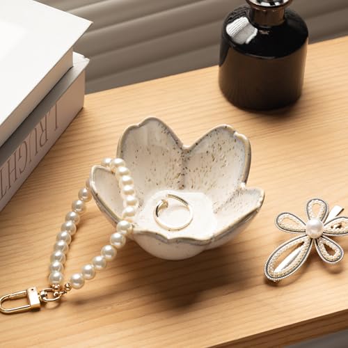 Floral Vanity Tray, Ceramic Jewelry Dish for Rings - color: grey