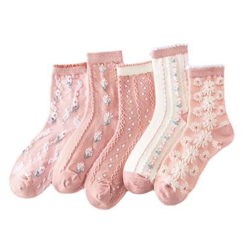 Lavish Lavender Argyle Frill Socks for Women, Dress Socks - color: 5pair-pink2