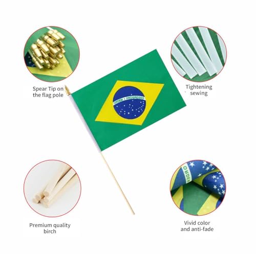 25Pack Small Brazil Flag Handheld Mini Brazilian Flag on Stick 5x8 Inch - color: Brazil