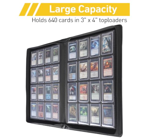 Top Loader Binder 16 Pocket, Holds 640+ Cards in 3" x 4" Toploaders, Ringless 20 Double-Sided Sleeves, Side-Loading, Spine Label with Maker Pen Toploader Binder for TCG, MTG, Sports Cards - color: Gold, size: 16-Pocket, Holds 640 Cards