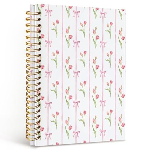 MOFUYU Tulips Spiral Journal Notebook for Women,Cute Notebook - color: Tulip(pink)