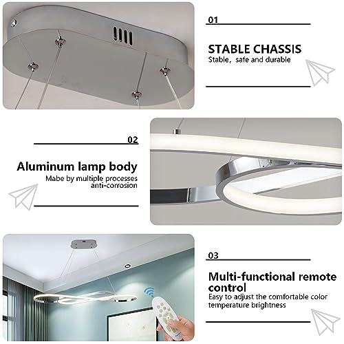 59.06in Led Chandelier Large Modern Led Pendant Light Fixture Dimmable with Remote Controller Electroplated Chrome - color: Electroplated Chrome, size: 59.06in