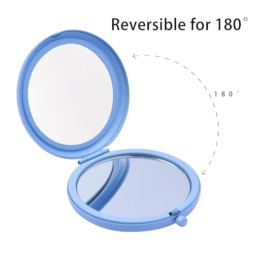 Compact Mirror for Purse, Metal Round Shell, Double-Sided 1X/2X Magnifying, Portable Travel Makeup Mirror, Mini Pocket Mirror, Baby Blue, 4 Packs - color: Baby Blue