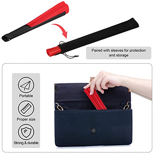 Aodaer 4 Pack Large Silk Folding Fans - Handheld Fans for Men and Women, Red - color: Red