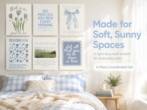 6Pcs Framed Blue Christian Canvas Wall Art Bible Verses - color: Blue Bible-Wrapped canvas, size: 16"Lx12"W