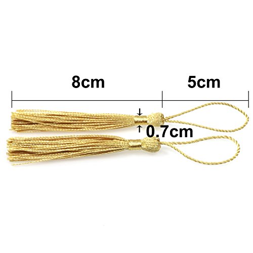 VAPKER 100 Pieces Light Gold 13cm/5-Inch Silky Handmade Soft Tassels Floss Bookmark Tassels with 2-Inch Cord Loop for Jewelry Making, DIY Projects, Bookmarks - color: A:light Gold