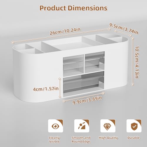 Marbrasse Desk Organizer Pen Holder for Desk with 3 Drawers, Multi-Functional Pencil Holder, Desk Organizers and Accessories with 7 Compartments for Home, School, Classroom(White) - color: White