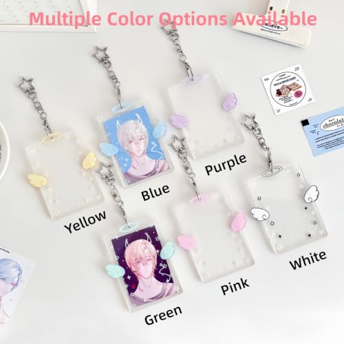 2-Pack Wing Shaped Photocard Holder - Clear Acrylic Cute Photocard Holder Keychain,Bus Cards,Ideal Gift for Fans - color: Purple/Blue