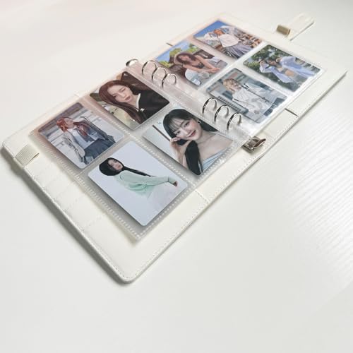 A5 Kpop Photocard Binder, 6 Ring Binder Collector’s Album with 240 Card Slots, PU Leather Binder Cover for Organizing K-Pop, Trading Cards, Game Cards & Memorabilia (White) - color: White