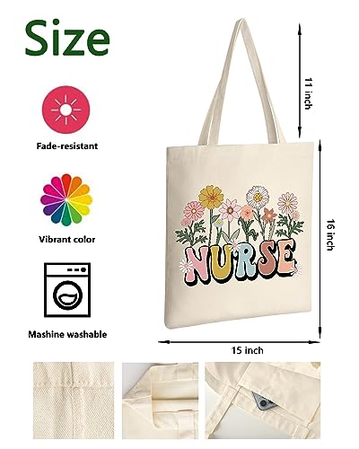 AUSVKAI Canvas Tote Bag Aesthetic Cute For Women College Grocery Bag Cotton Cloth Beach Totes Gift - color: Nurse Flower