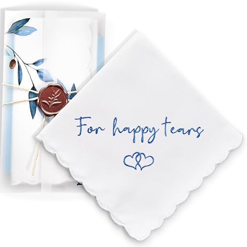 Wedding Handkerchief, Something Blue for Bride, Mother of Bride Gift - color: For Happy Tears, style: Blue Olive Leaf