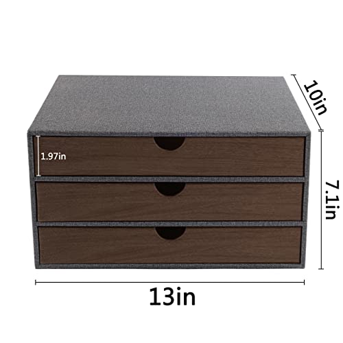 Cloth-effect Faux Leather Desk Organizer File Cabinet Executive Office Supplies Desktop Filing A4 Contract Document Stackable Storage Box with 3 Drawers (Grey) - color: Grey