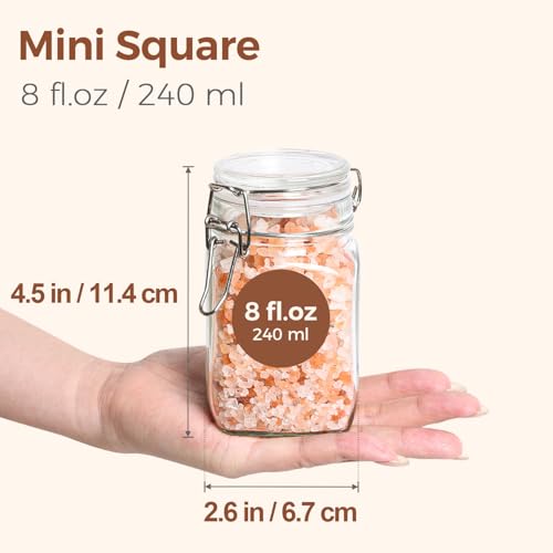 ComSaf Square Small 8 oz Glass Spice Jars with Airtight Lids 6 Pack Pantry - size: 8 fl oz x 6