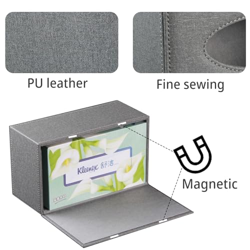 Linen Tissue Box Cover Rectangle,Aesthetic Facial Tissue Cube Box Holder - color: Grey Cloth