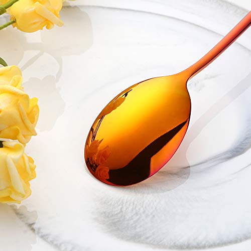 Buyer Star 5-pieces Rainbow Red Dinner Table Spoons 8-Inch Stainless Steel Metal Korean Soup Spoons - color: rainbow red