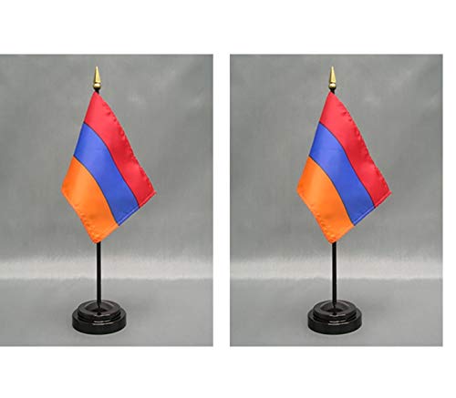 2 Armenia Mini Desk Flags with Stands for Office or Tabletop Display - color: Armenia