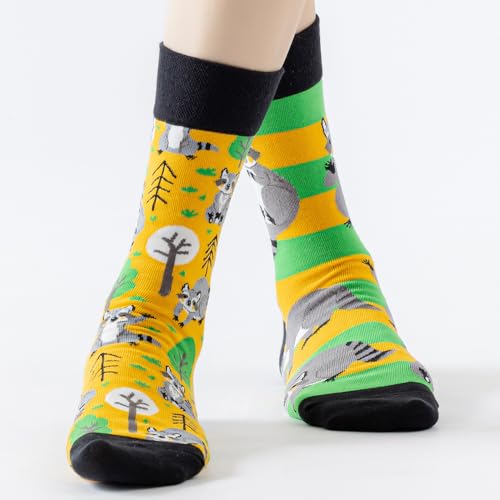 2 Pairs Cartoon Animal Crew Socks Fun Cotton Mid Calf Socks for Women - color: Raccoon