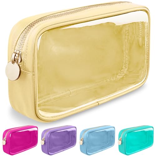Nylon Small Clear Makeup Bag for Purse, Cute Makeup Bag Preppy Cosmetic Zipper Pouch Purse, Waterproof Travel Toiletry Bag Coin Pouch Clutch Makeup Brush Bag Organizer Storage for Women Ladies(Beige) - color: Beige-Clear, size: Small