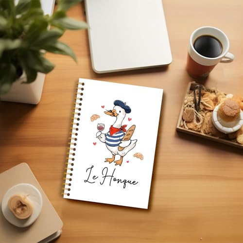 Guymn French Goose Notebook Journal, Geese Lover Gifts, French Baguette Lovers Gifts, Le Honque Funny Beret Goose Hardcover Spiral Notebook 5.5x8.3 Inch - color: Section 4