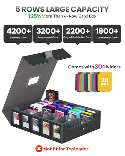 Gomyrod 5 Row 4200+ Trading Card Storage Box with Commander Display - color: Black/Grey, size: 4200+