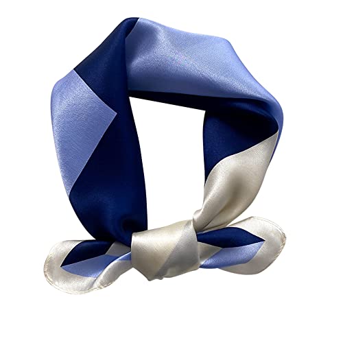 FEIBOON Mulberry Silk Scarf 21"x21" Small Square Scarfs for Women - color: Blue White