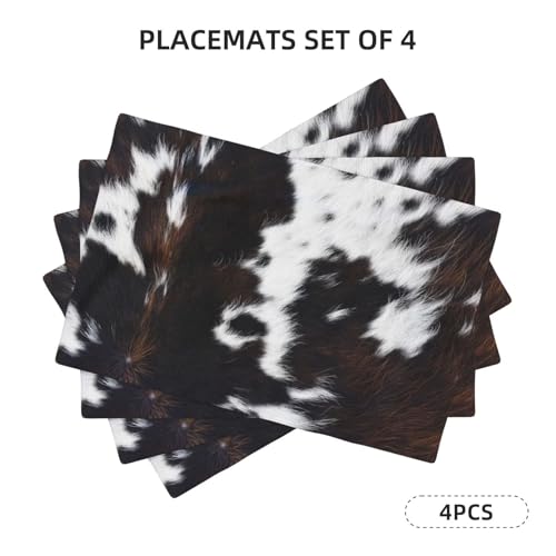 Cow Print Western Placemats Washable Table Placemat Set of 4 - color: Brown Black White, size: Set of 4