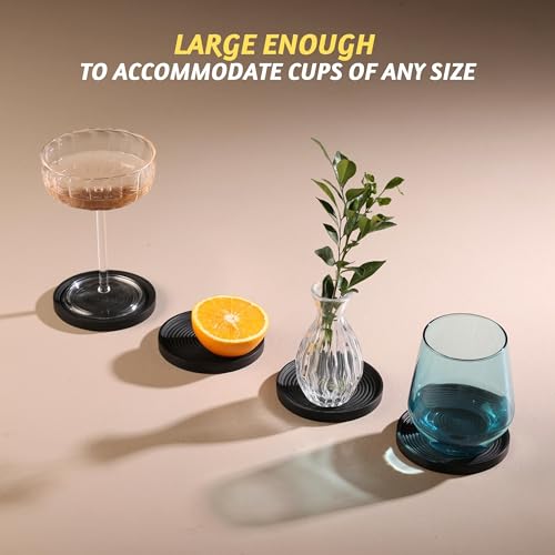 Folkulture Wooden Cute Wood Coasters with Holder, Black, Set of 4, Drinks - color: Black