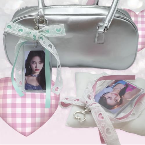 2 Pack K-pop Photocard Holder Keychain, Photo Card Holder with Ribbon Bow - color: Rose&mint