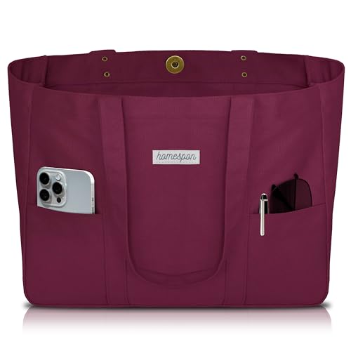 HOMESPON Large Canvas Tote Bag, Magnetic Work Laptop Pack for Women - color: Maroon