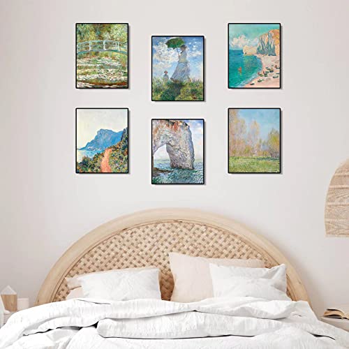 Claude Monet Wall Art Prints, 6pcs Water Lilies Fine Artwork Paintings, Vintage Famous Art, Aesthetic Posters for Room Decor, Retro Canvas Prints - color: 6pcs-Monet 02