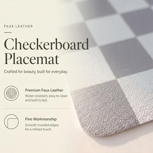 Set of 6 Checkerboard Non-Slip Washable Placemats for Dining Table - color: Gray