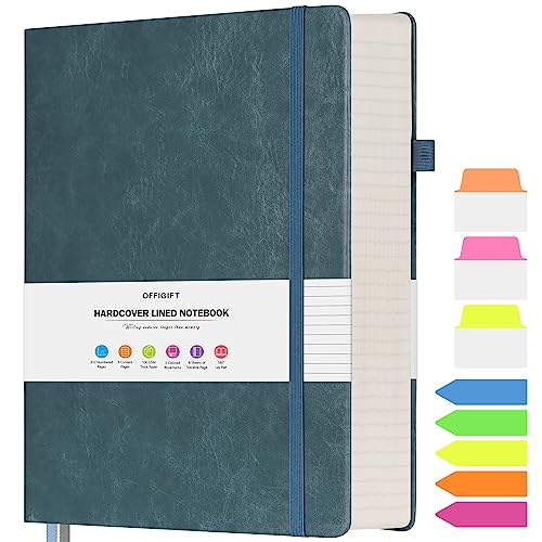 College Ruled Notebook 8.5" x 11", 312 Numbered Pages Lined Leather Journal - color: Grey Blue, size: A4