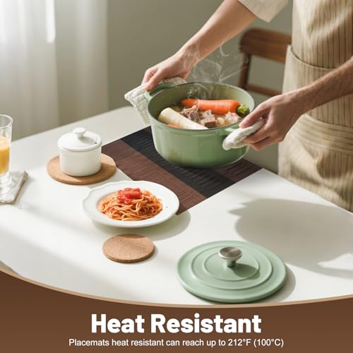 Placemats Set of 6，Non-Slip PVC Weave Table Mats Easy to Clean，Heat Resistant Place Mats for Kitchen Dining Table Decoration Indoor Outdoor，Black Brown - color: Black Brown