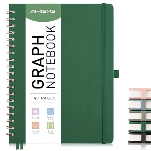 AHGXG Graph Paper Notebook, 140 Pages, B5 (7.6" x 10") - color: Dark Green, style: B5-Graph