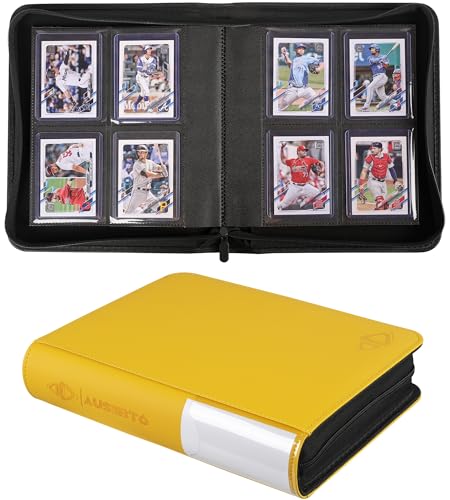 Top Loader Binder, Holds 128 Cards, 4 Pocket Zipper Binder for 3" x 4" Top Loader, Ringless Side-Loading Pages, Collectible Sports & Hard Sleeve Card Album (Golden Yellow) - color: Golden Yellow