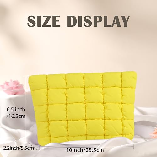 Puffy Quilted Makeup Bag, Cosmetic Bag, Travel Toiletry Organizer Pouch, Clutch for Women (Yellow) - color: Yellow