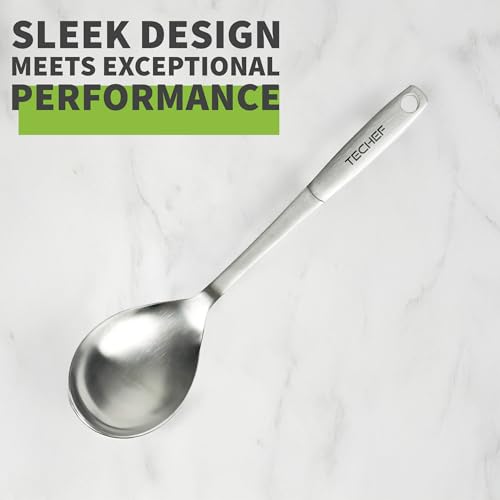 TECHEF ChefCore 304 Stainless Steel Cooking Spoon with Ergonomic Handle, One-Piece Unibody Design, Rustproof & Heat Resistant, 10.5" Serving Utensil – Made in Korea - size: Spoon