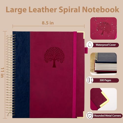 Yoment Hardcover Spiral Notebook 8.5" x 11" 5 Subject Notebook with Tabs - color: Burgundy