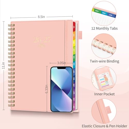 EMSHOI Academic Planner 2026-2027, A4 Size (8.5" x 11"), Weekly and Monthly - color: Pink