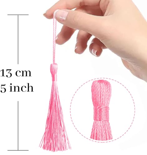100 Pcs Pink Mini Tassels 13cm/5 Inch with Loops for Bookmarks, Jewelry Making, DIY Projects - color: Pink