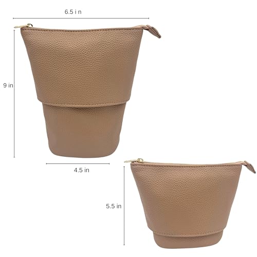 JAZD Convertible Travel Makeup Brush Bag, Stand-Up Brush Holder Pouch For Easy Access, Cosmetic Case Organizer (BEIGE) - color: BEIGE