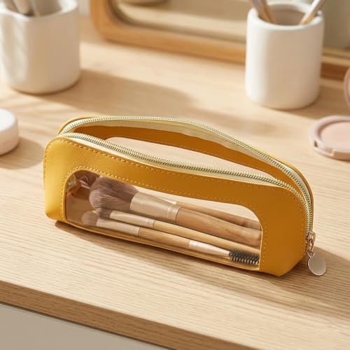 Makeup Brush Bag, Makeup Brush Case, Travel Makeup Brush Pouch, Makeup Bag - color: Mustard Yellow