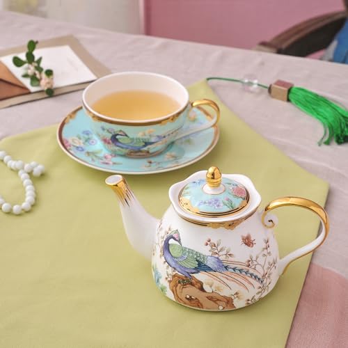ACMLIFE Tea Set For One - Vintage Floral Bone China Tea Set for One Teapot fnd Cup Set, Bone China Teapot & Cup, 12 Oz, Blue and WhiteTea Set for Women for Gift(Light blue) - color: Light Blue