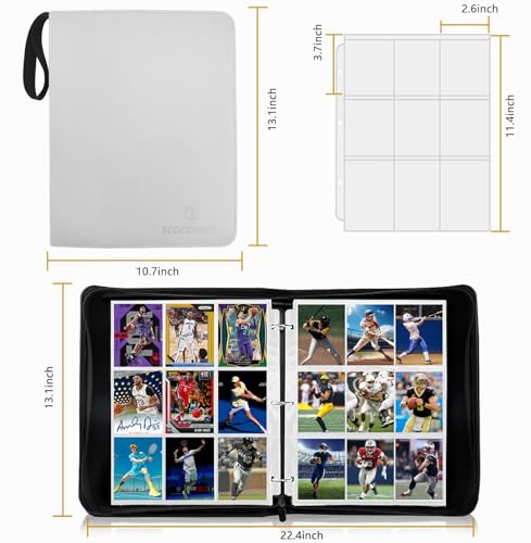 9-Pocket Trading Card Binder with 60 Removable Double-Sided Sleeves - Holds 1080 Cards, Premium Zippered Album for MTG, TCG, Sports Cards, Game Cards, Gifts for Boys and Girls (White) - color: White