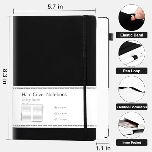 CAGIE Journal Notebook for Women Men Leather Journaling Diary Daily, Black - color: Black, style: Lined A5