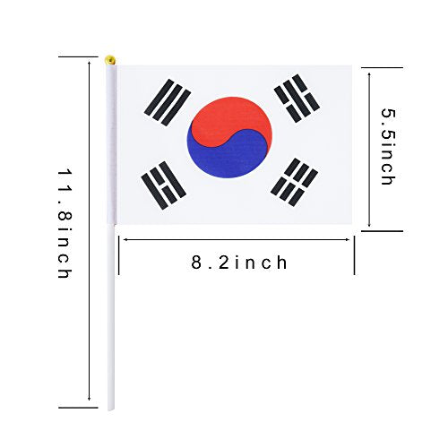 25 Pack Hand Held Small Mini Korea Korean Stick Flag Round Top National Country Flags,Party Decorations Supplies For Parades,World Cup,Festival Events,International Festival - color: Korea