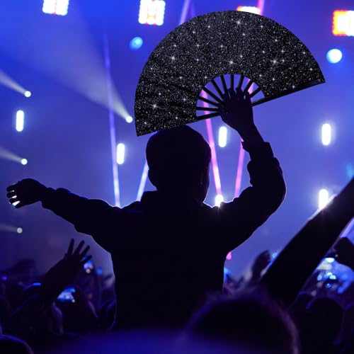 Maitys 2 Pack Foldable Fans for Rave Dancing,Black,Flash Pattern - color: Black, style: Flash Pattern