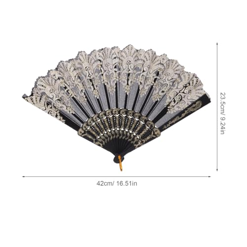 Chinese Style Folding Fan For Weddings And Festivals Foldable Fan Portable Decoration Festival Performance Stage Props Decoration(black) - color: Black